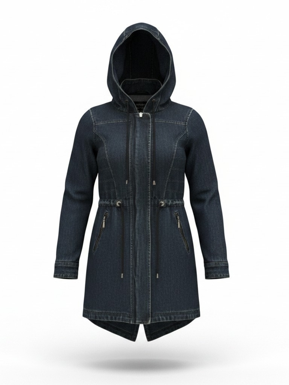 OXYGEN Hooded Denim Parka Jacket - Navy Blue Women Small